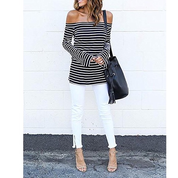 2/18$ Host pic! Striped Off Shoulder top - Picture 4 of 5
